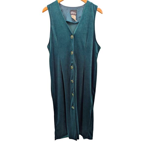 Vintage Sleeveless Green Velvet Front Button Dress Size 12P Whirlaway Frocks - Picture 1 of 3